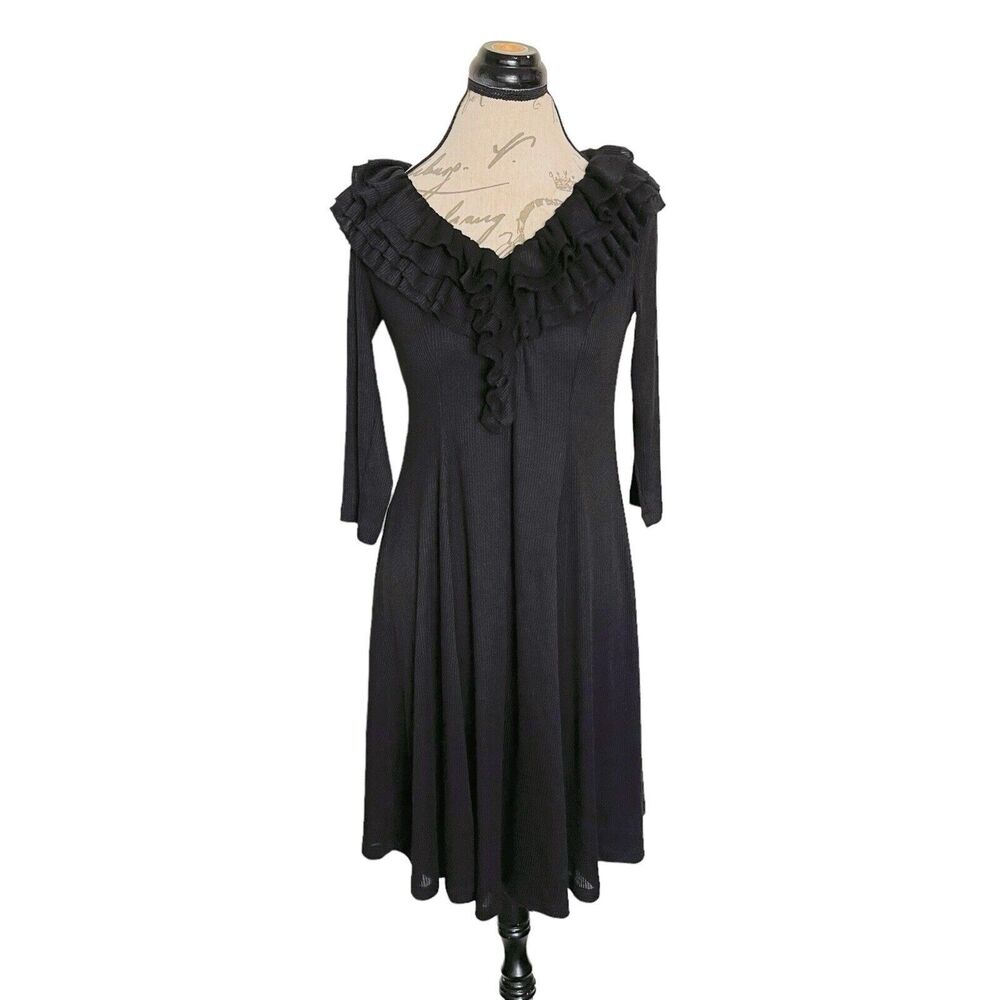 Signature By Robbie Bee Womens Dress Size PM Black Ruffle Corporate Girlboss